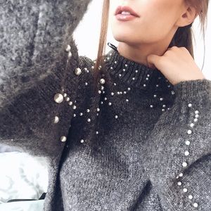 Zara Grey Pearl Sweater